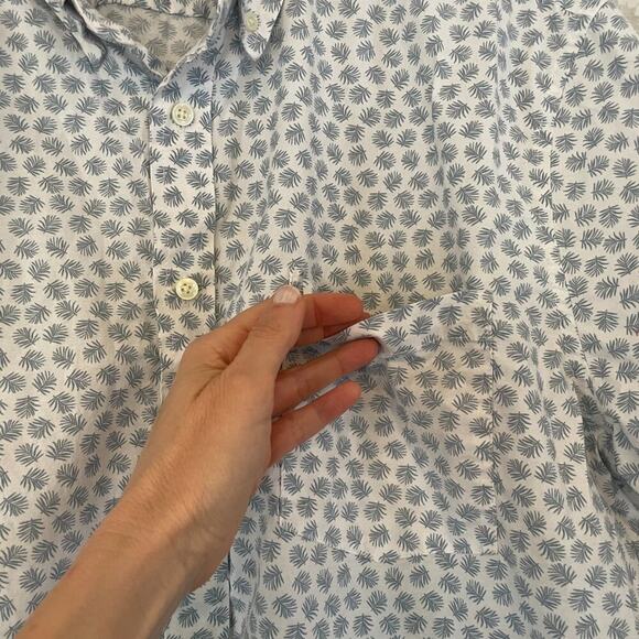 Goodfellow & Co. Cotton Palm Leaf Short Sleeve Button Down Shirt White Blue XXL - Picture 4 of 10